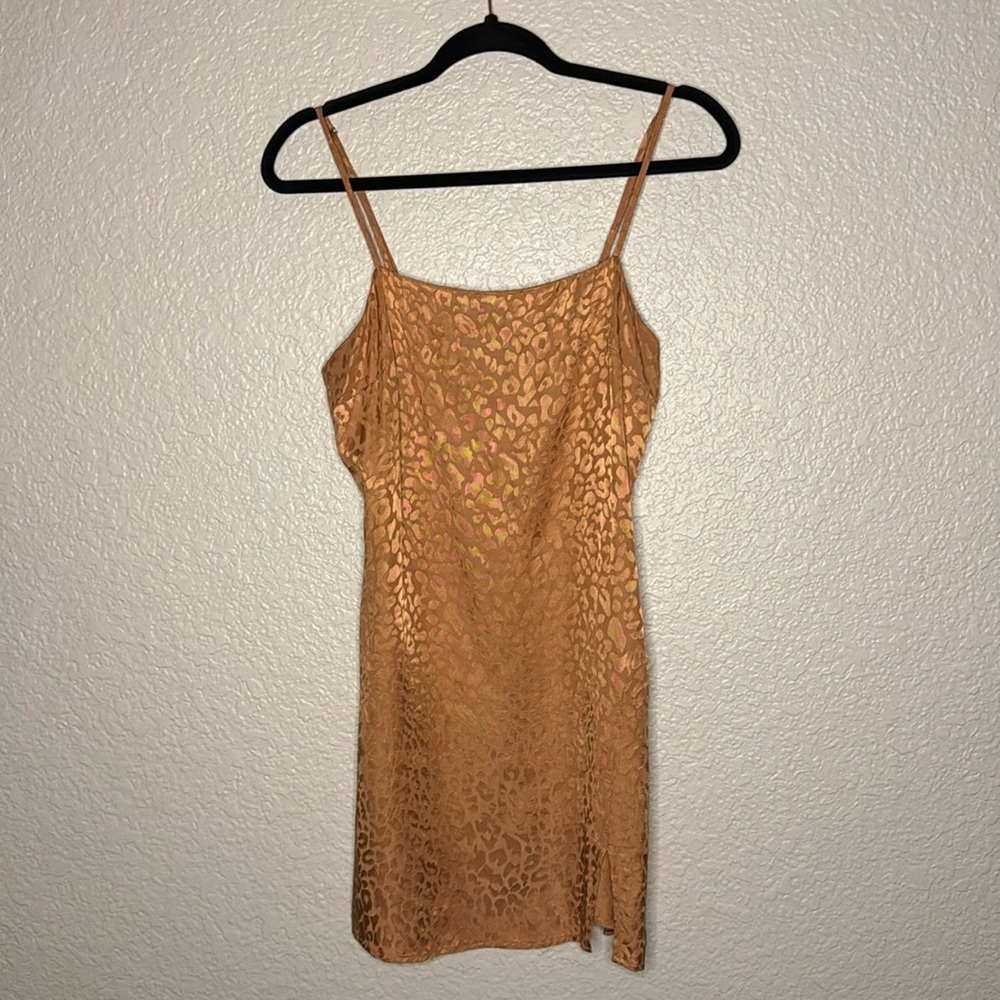 Urban Outfitters Palermo Straight Neck Slip Mini Dress, Medium, Color: Bronze